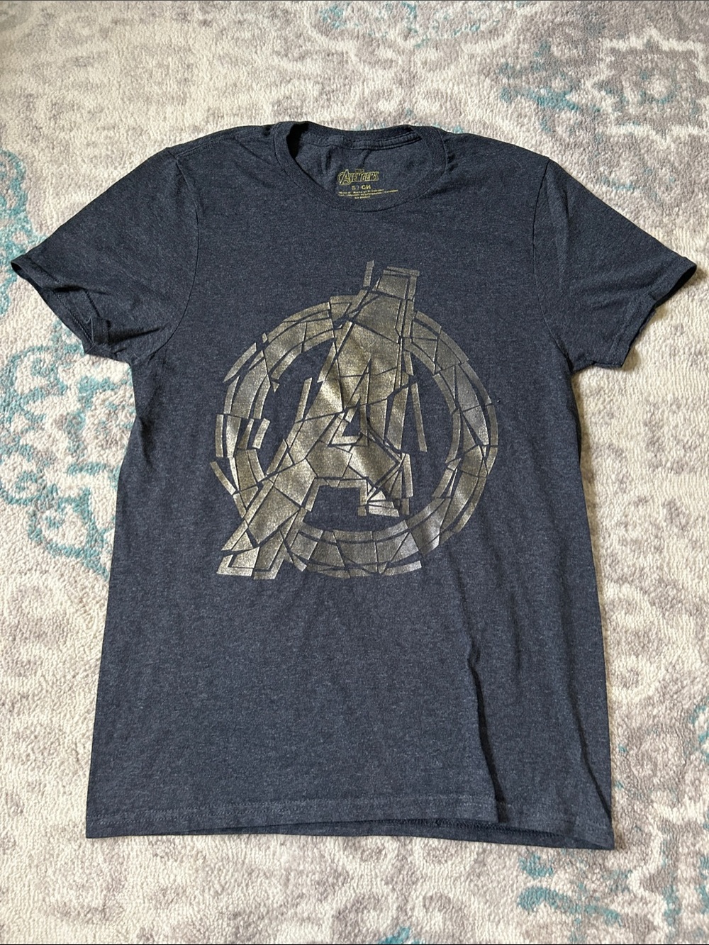 Marvel Men's Short Sleeve Tee in Charcoal with Gold Avengers Logo